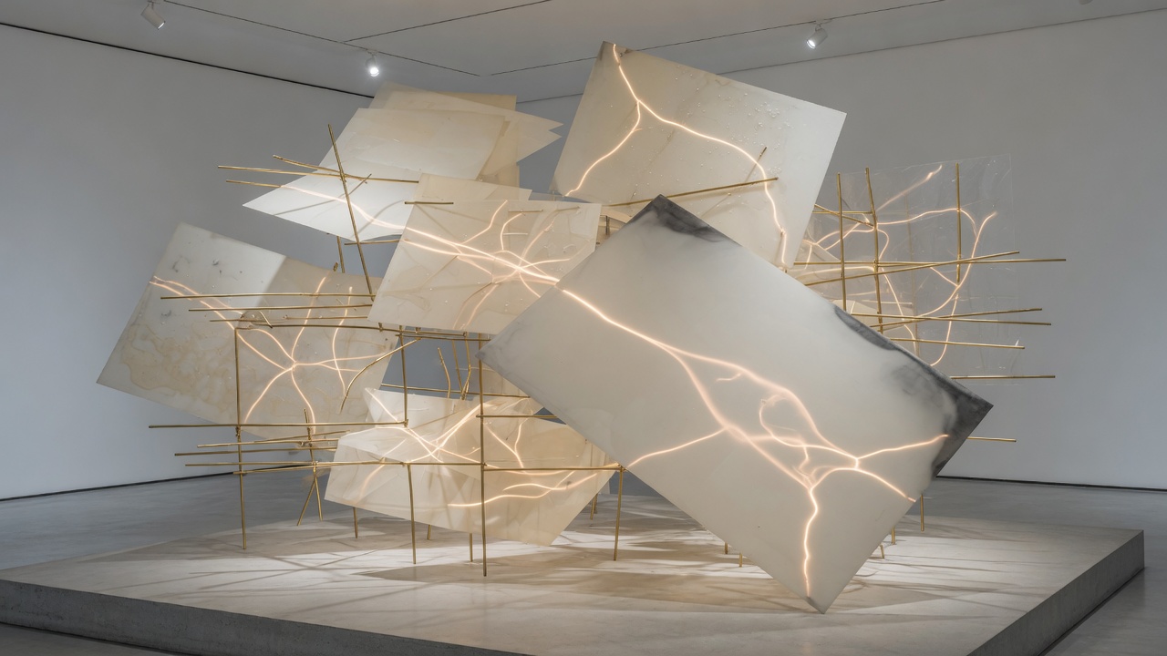 Abstract sculptural layers suggesting hidden system structure