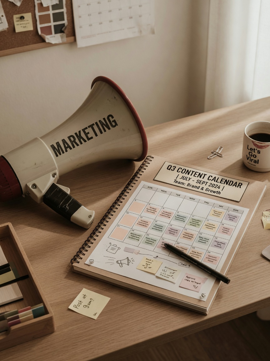 Digital marketing planning board with campaign notes