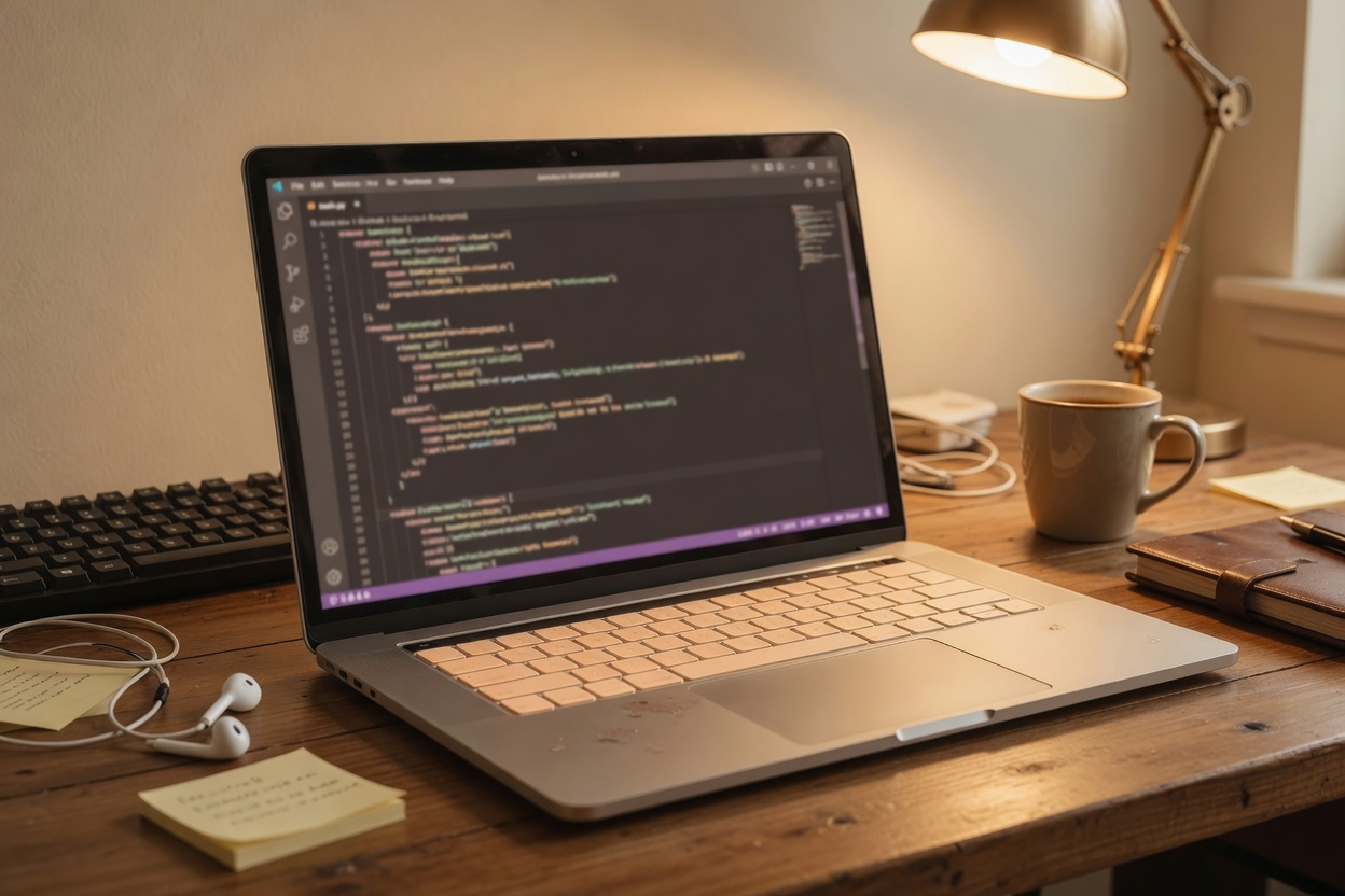 Laptop showing a website under construction